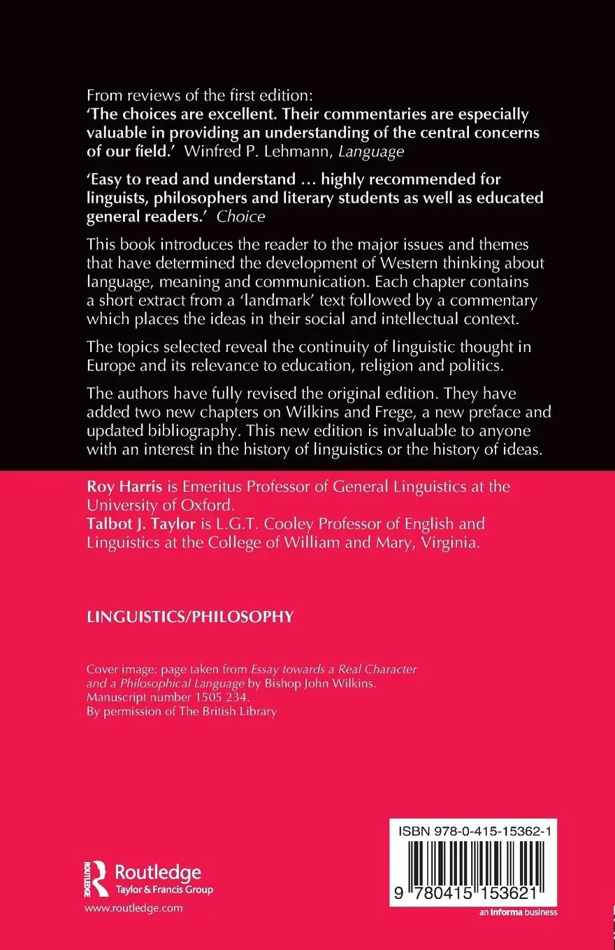 Rückseite: 9780415153621 | Landmarks In Linguistic Thought Volume I | Roy Harris (u. a.) | Buch