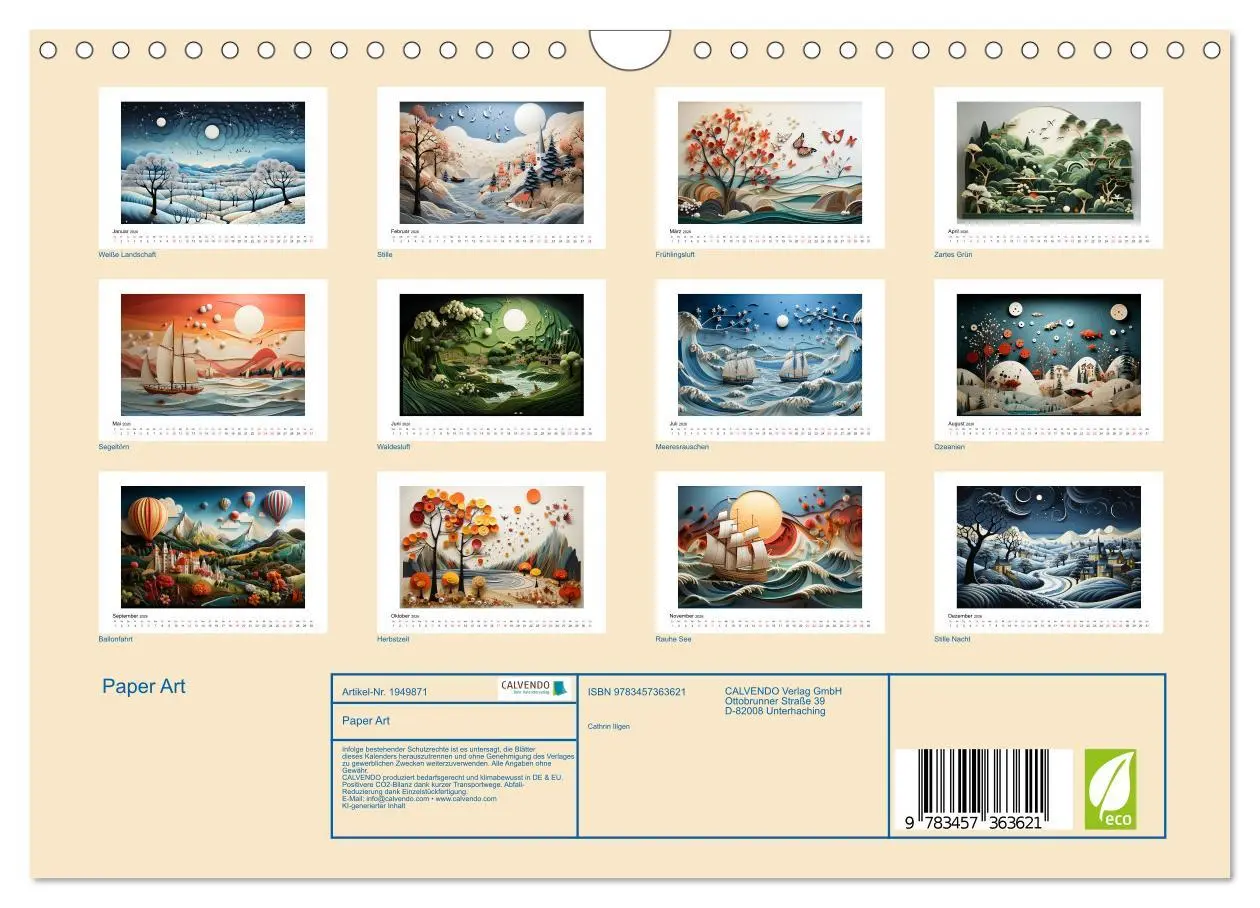 Bild: 9783457363621 | Paper Art (Wandkalender 2026 DIN A4 quer), CALVENDO Monatskalender