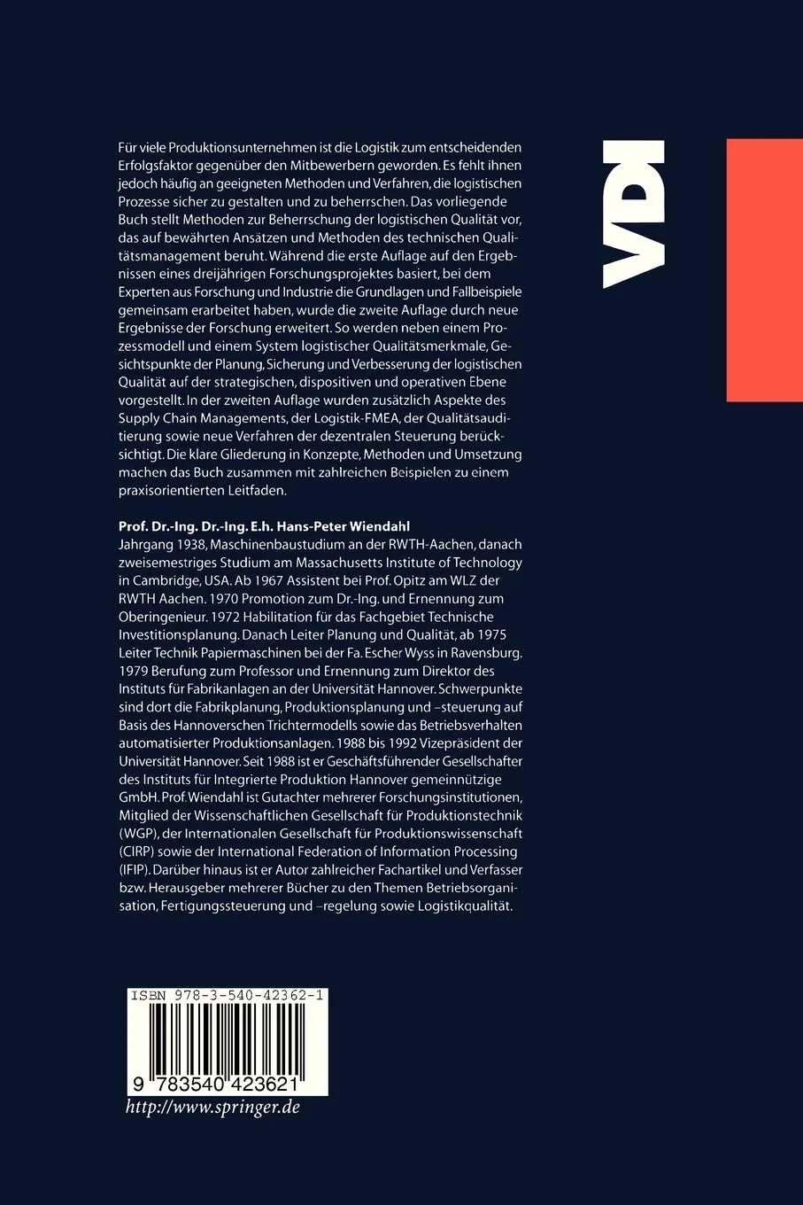 Rückseite: 9783540423621 | Erfolgsfaktor Logistikqualität | Hans-Peter Wiendahl | Buch | xi