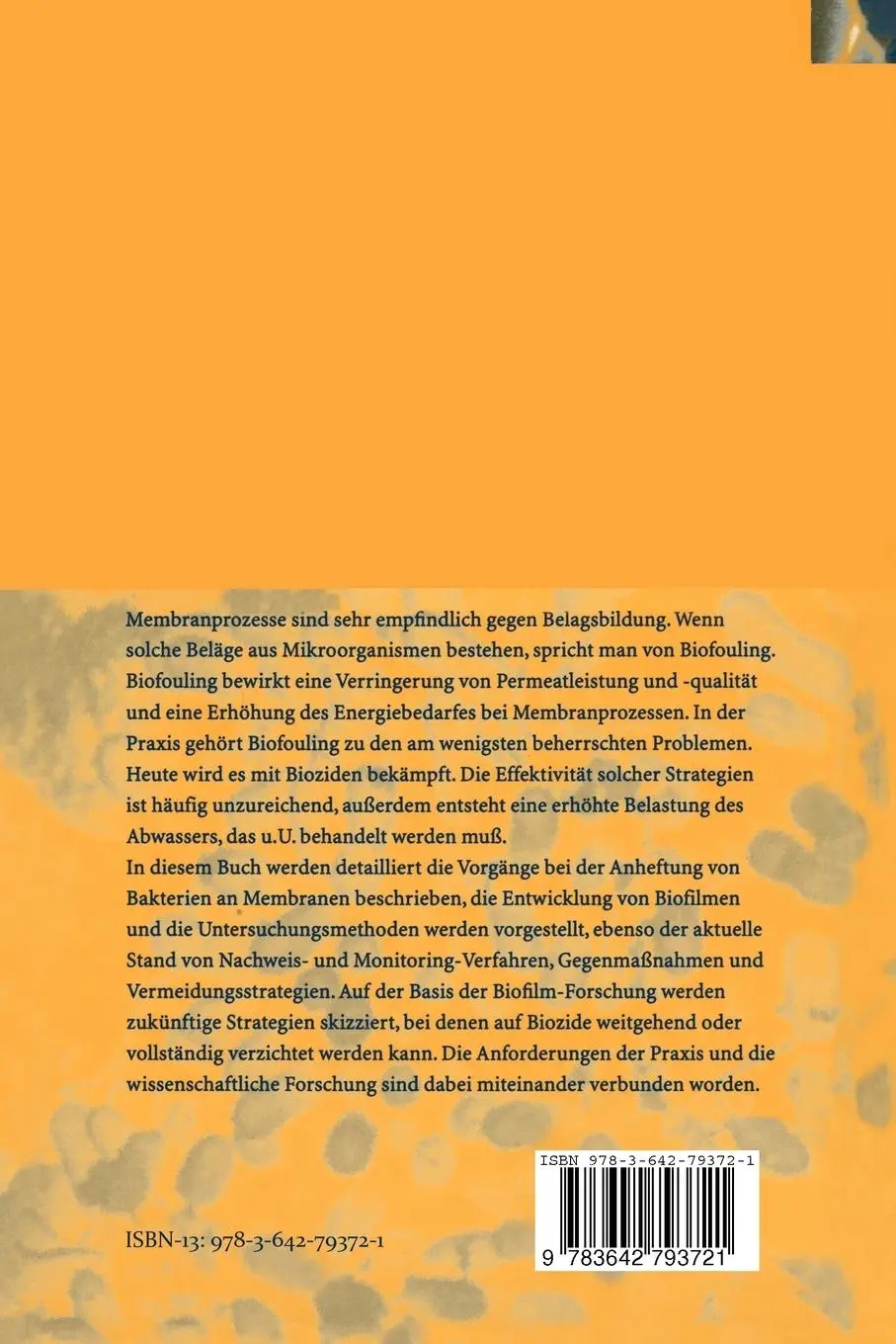 Rückseite: 9783642793721 | Biofouling bei Membranprozessen | Hans-Curt Flemming | Taschenbuch