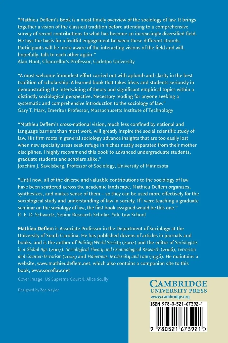 Rückseite: 9780521673921 | Sociology of Law | Visions of a Scholarly Tradition | Mathieu Deflem