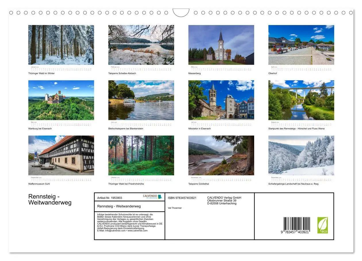 Bild: 9783457403921 | Rennsteig - Weitwanderweg (Wandkalender 2026 DIN A3 quer), CALVENDO...