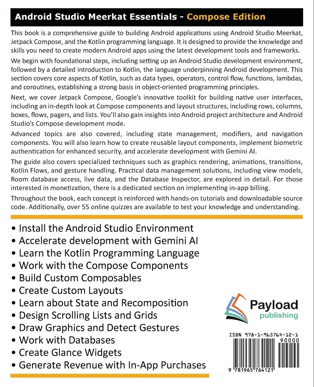 Rückseite: 9781965764121 | Android Studio Meerkat Essentials - Compose Edition | Neil Smyth