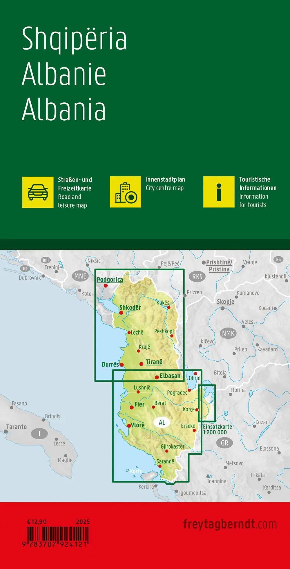 Rückseite: 9783707924121 | Albanien, Straßen- und Freizeitkarte 1:150.000, freytag &amp; berndt