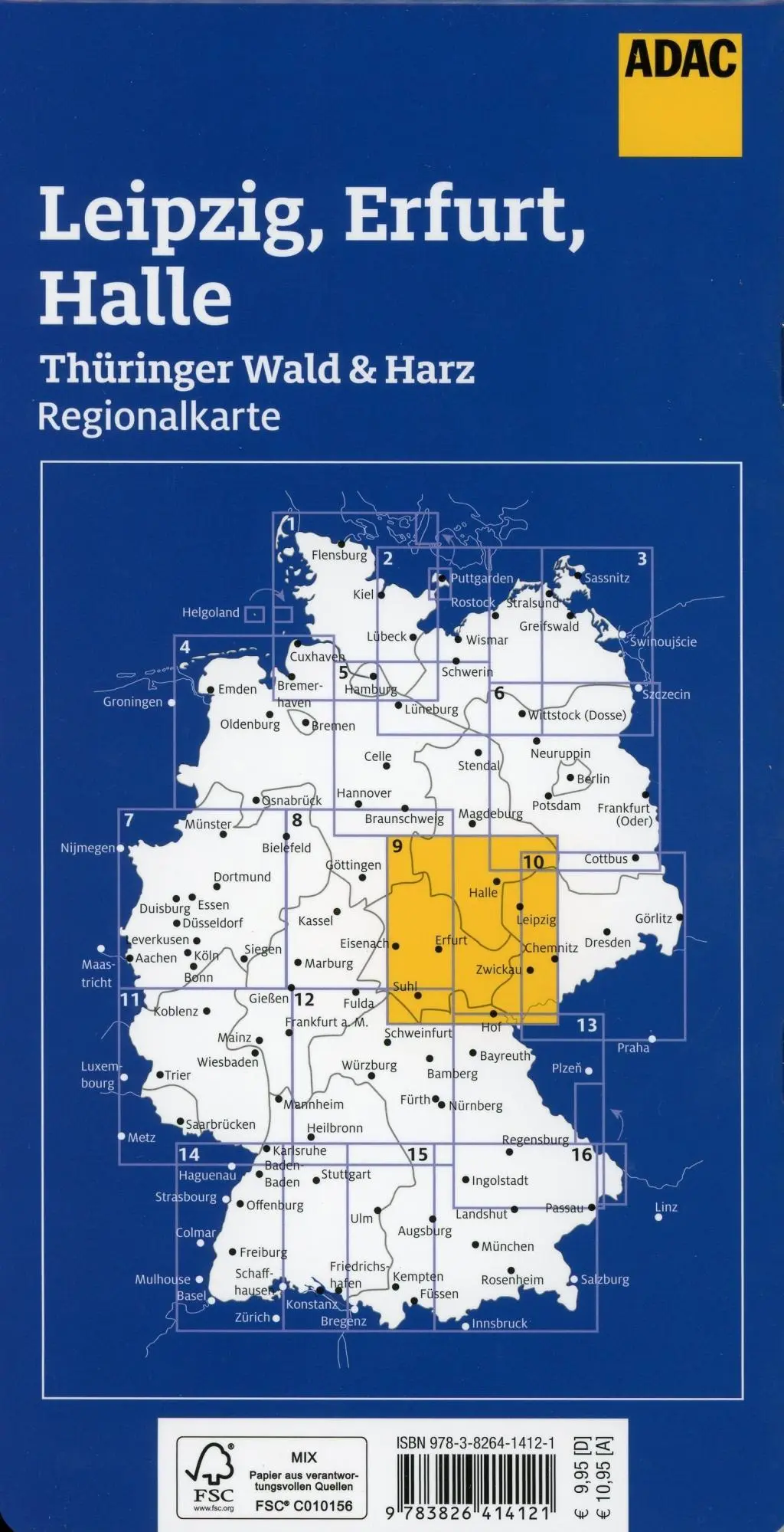 Bild: 9783826414121 | ADAC Regionalkarte Blatt 9 Leipzig, Erfurt, Halle 1:150 000 | 1 S.