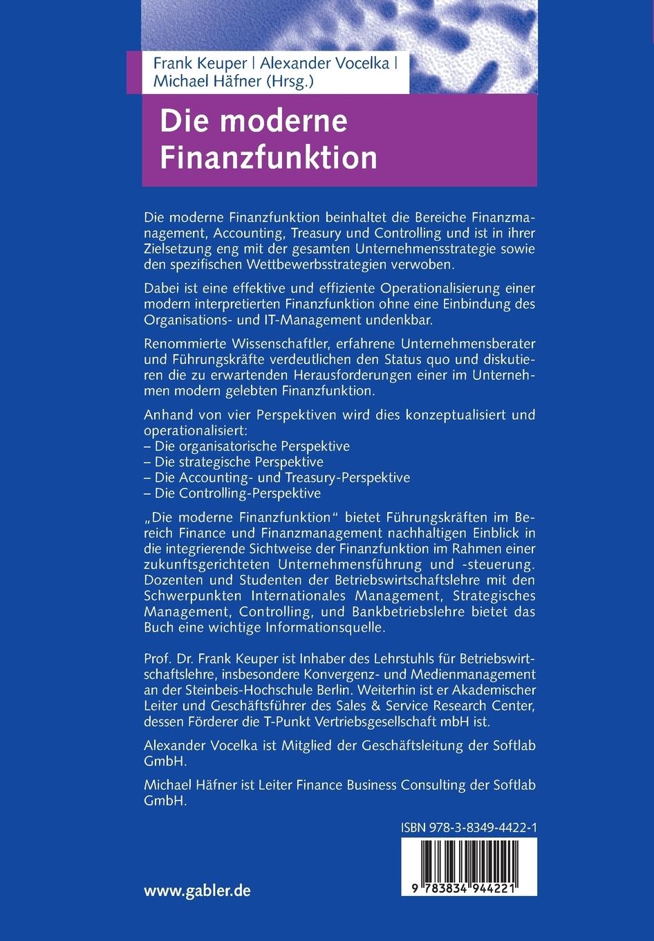 Rückseite: 9783834944221 | Die moderne Finanzfunktion | Strategien, Organisation, Prozesse | Buch