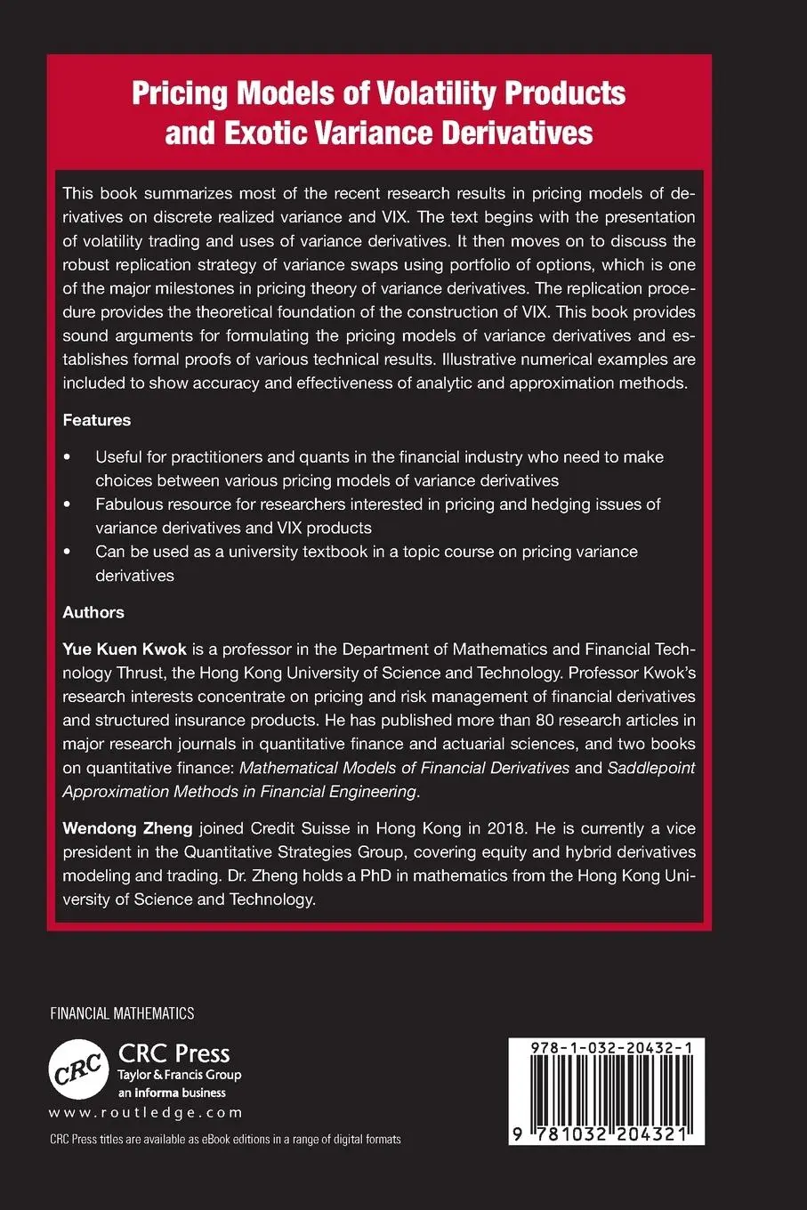 Rückseite: 9781032204321 | Pricing Models of Volatility Products and Exotic Variance Derivatives