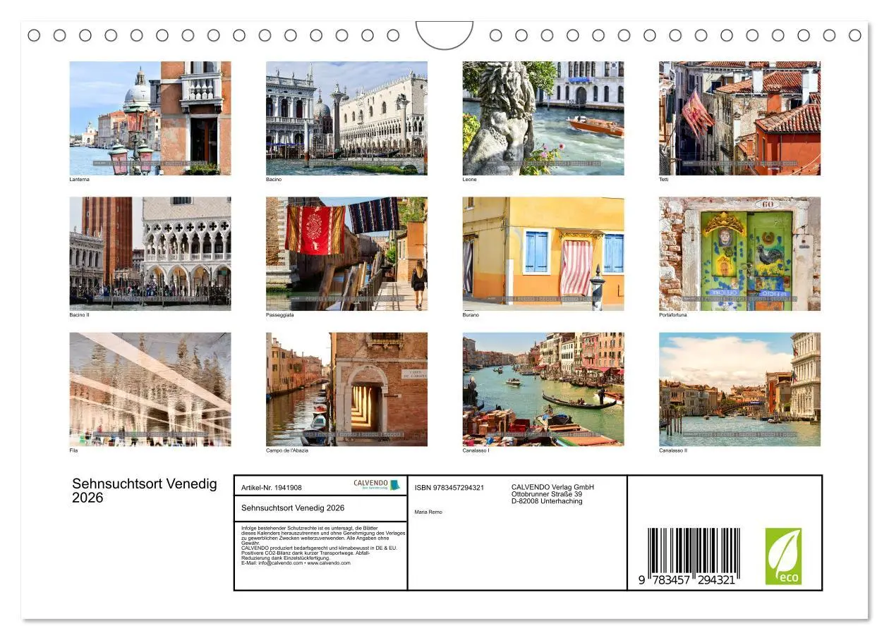 Bild: 9783457294321 | Sehnsuchtsort Venedig 2026 (Wandkalender 2026 DIN A4 quer),...