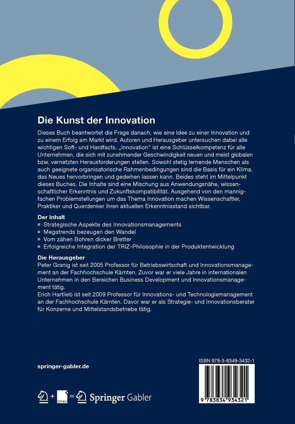Rückseite: 9783834934321 | Die Kunst der Innovation | Von der Idee zum Erfolg | Hartlieb (u. a.)