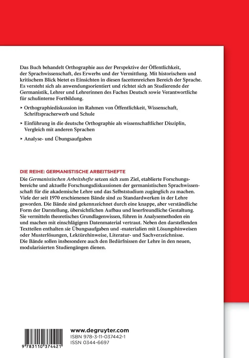 Rückseite: 9783110374421 | Orthographie | Öffentlichkeit, Wissenschaft und Erwerb | Ina Karg | VI