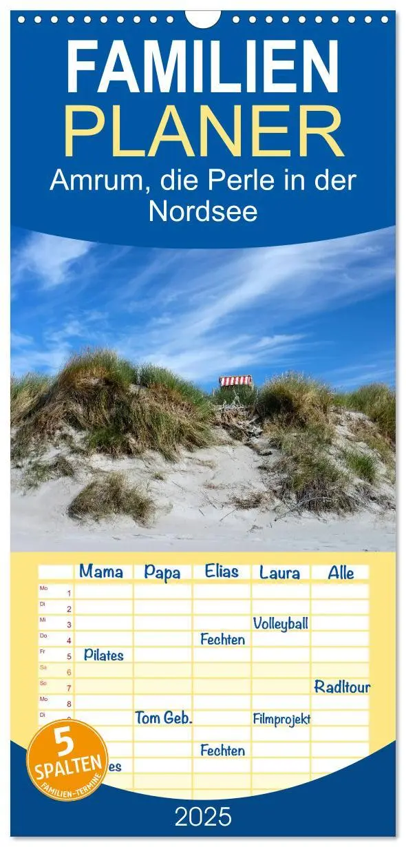 Cover: 9783457114421 | Familienplaner 2025 - Amrum, die Perle in der Nordsee mit 5 Spalten...