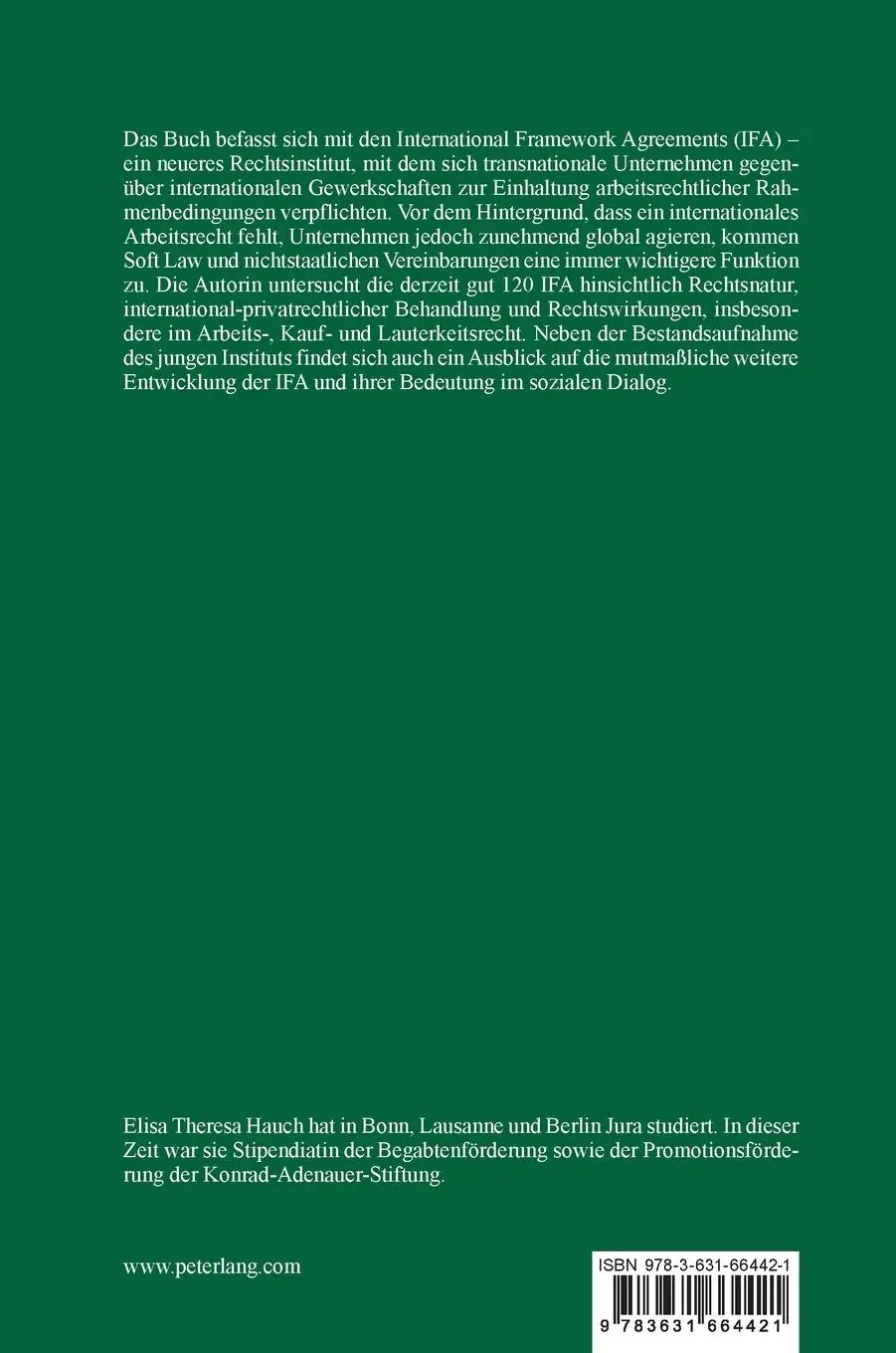 Rückseite: 9783631664421 | International Framework Agreements | Elisa Theresa Hauch | Buch | 2015