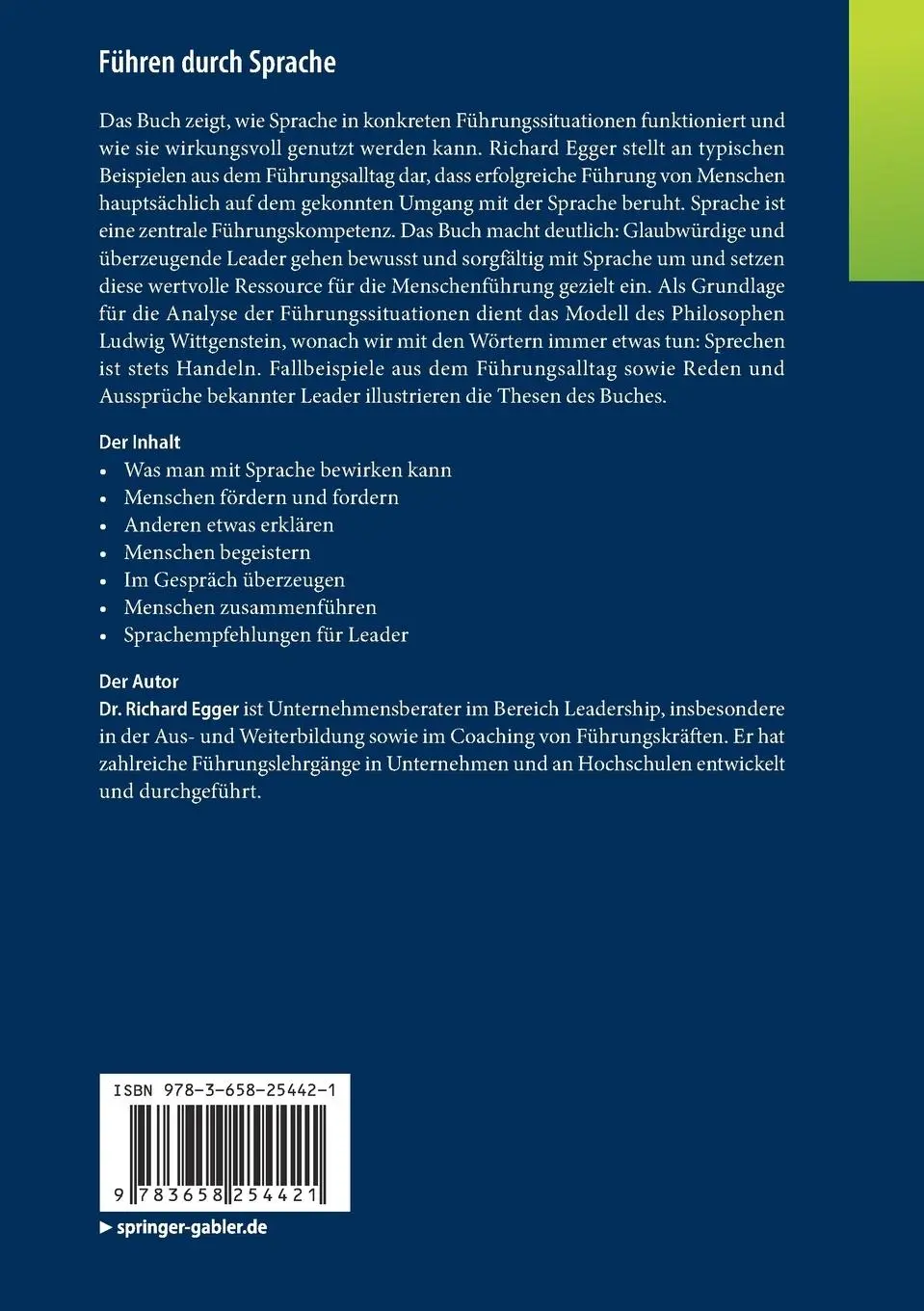 Rückseite: 9783658254421 | Führen durch Sprache | Leadership und die Macht der Worte | Egger | x