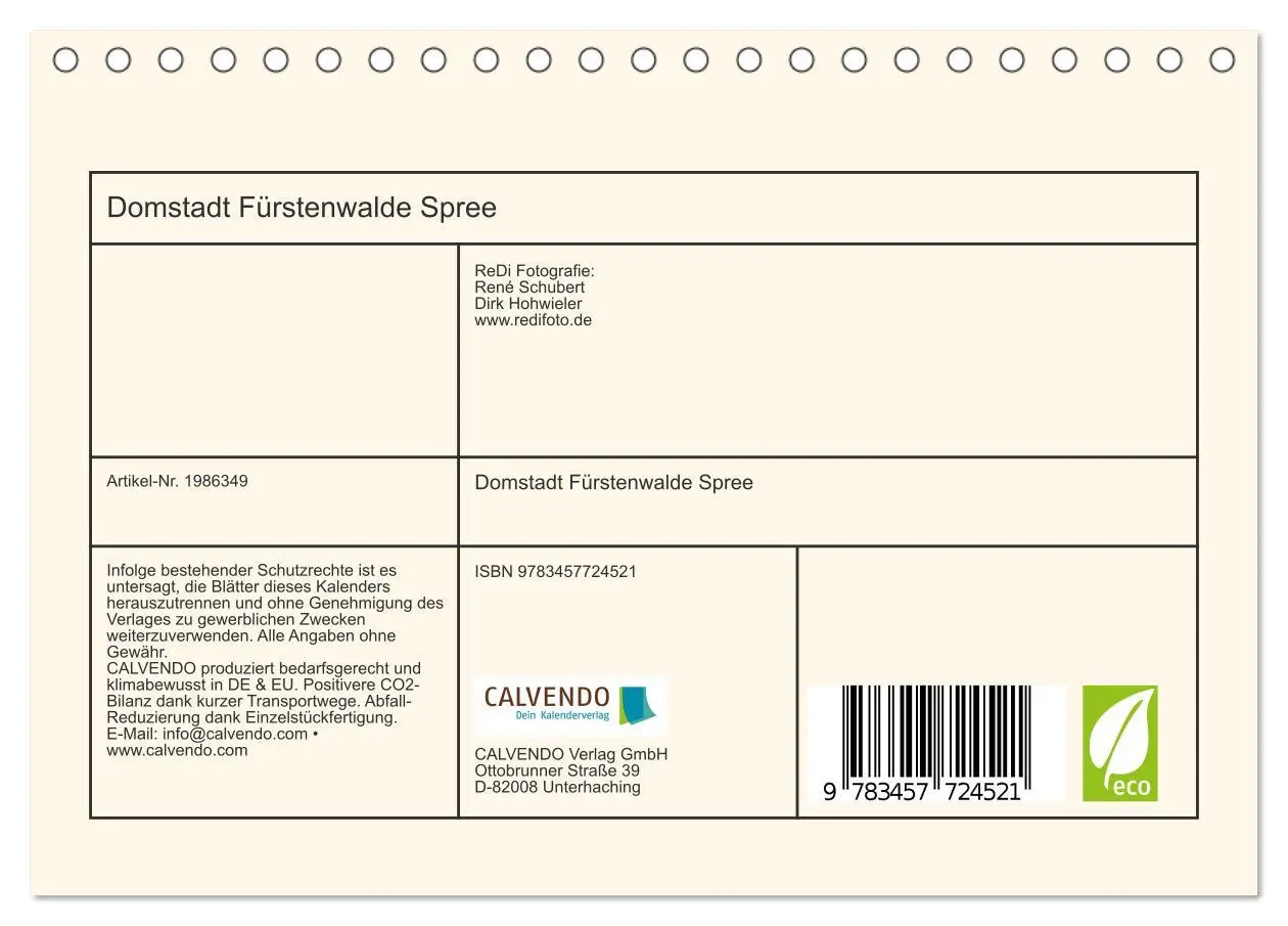 Bild: 9783457724521 | Domstadt Fürstenwalde Spree (Tischkalender 2026 DIN A5 quer),...