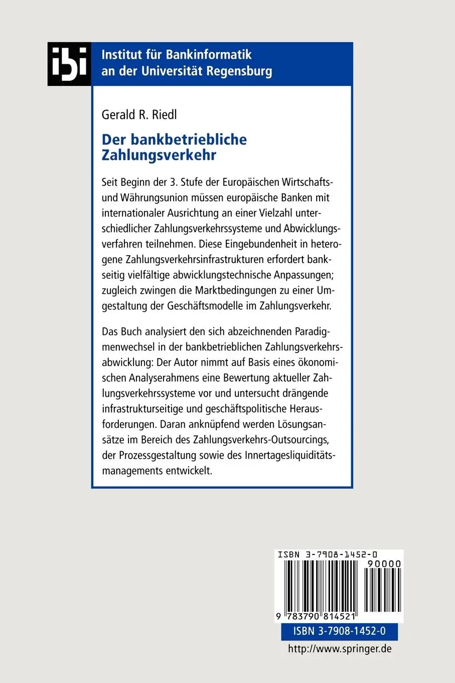Rückseite: 9783790814521 | Der bankbetriebliche Zahlungsverkehr | Gerald R. Riedl | Taschenbuch