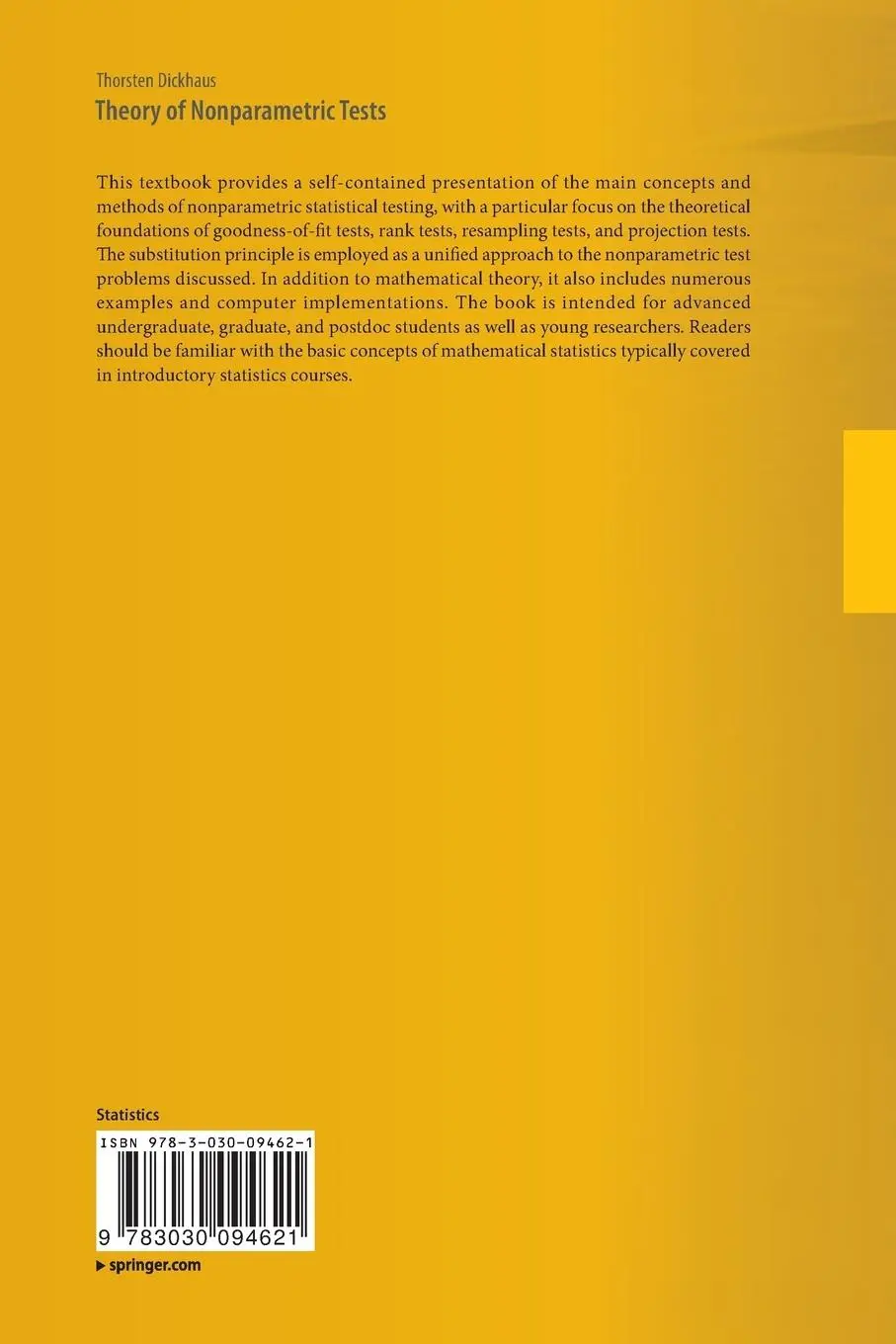 Rückseite: 9783030094621 | Theory of Nonparametric Tests | Thorsten Dickhaus | Taschenbuch | x
