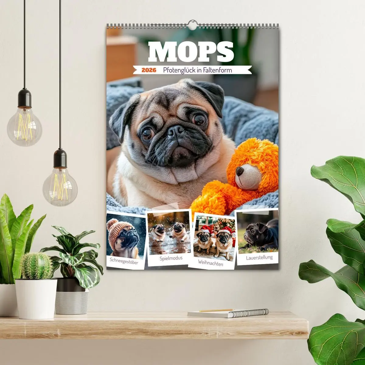 Bild: 9783516594621 | MOPS Pfotenglück in Faltenform (Wandkalender 2026 DIN A2 hoch),...