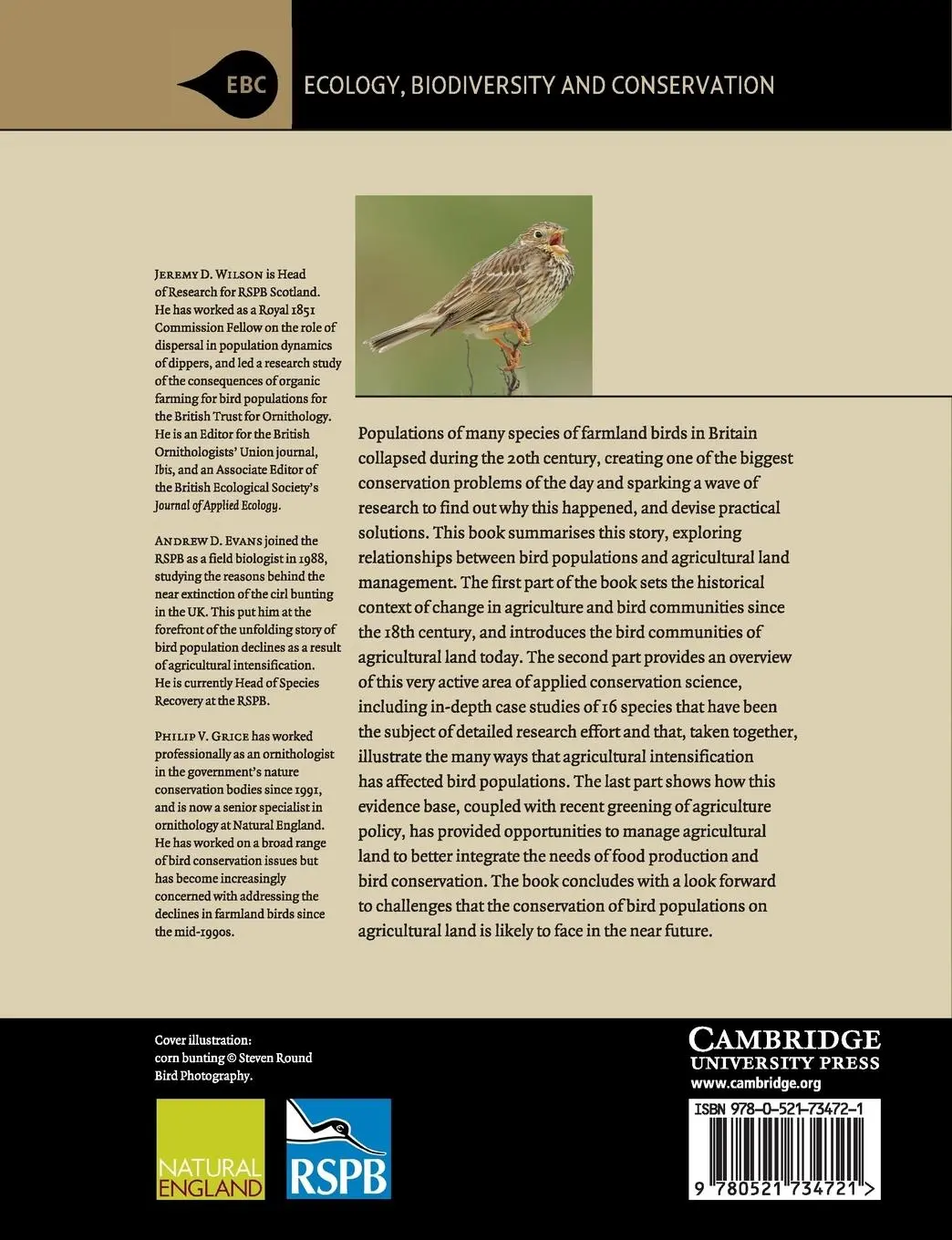 Rückseite: 9780521734721 | Bird Conservation and Agriculture | Jeremy D. Wilson (u. a.) | Buch