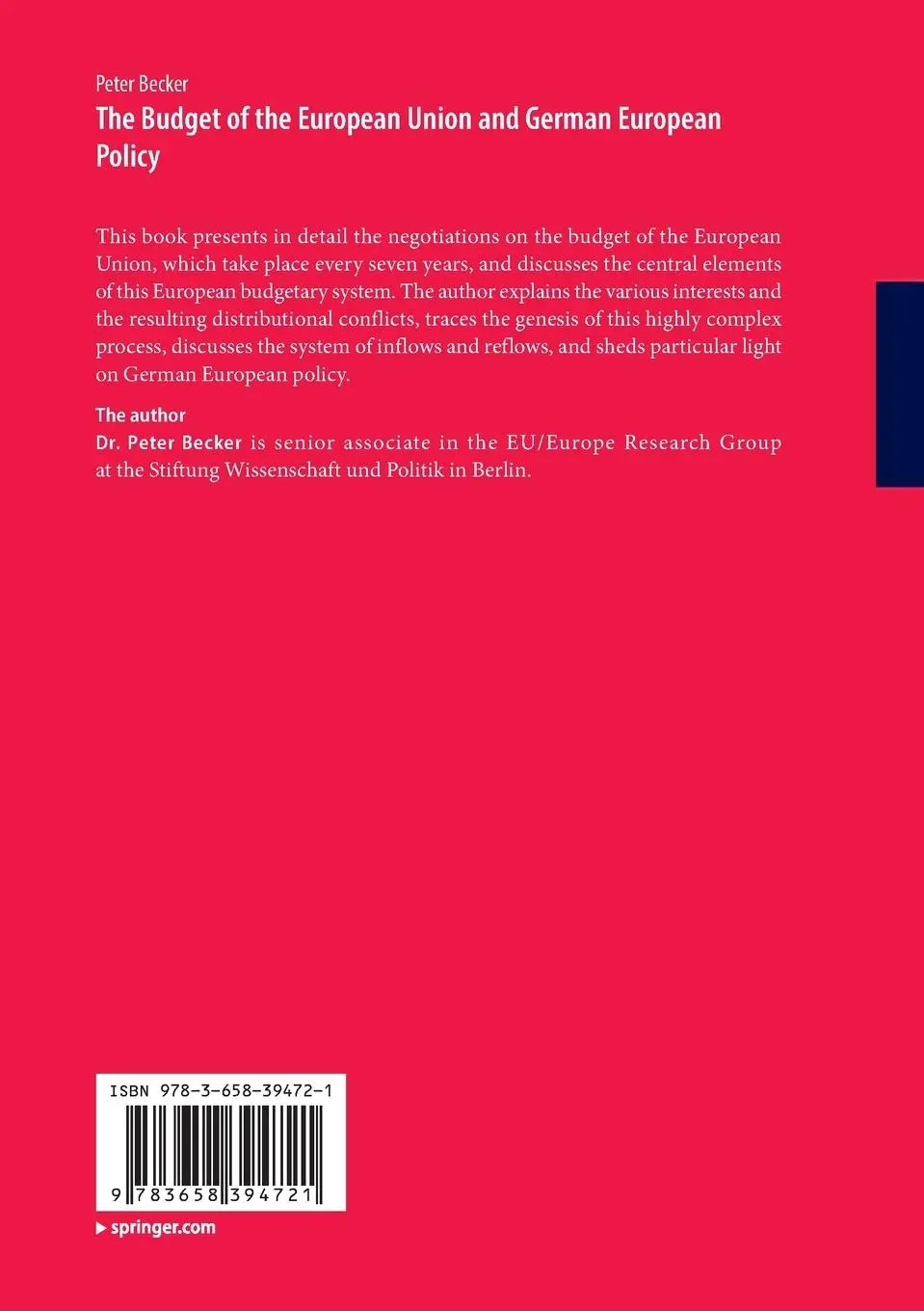 Rückseite: 9783658394721 | The Budget of the European Union and German European Policy | Becker