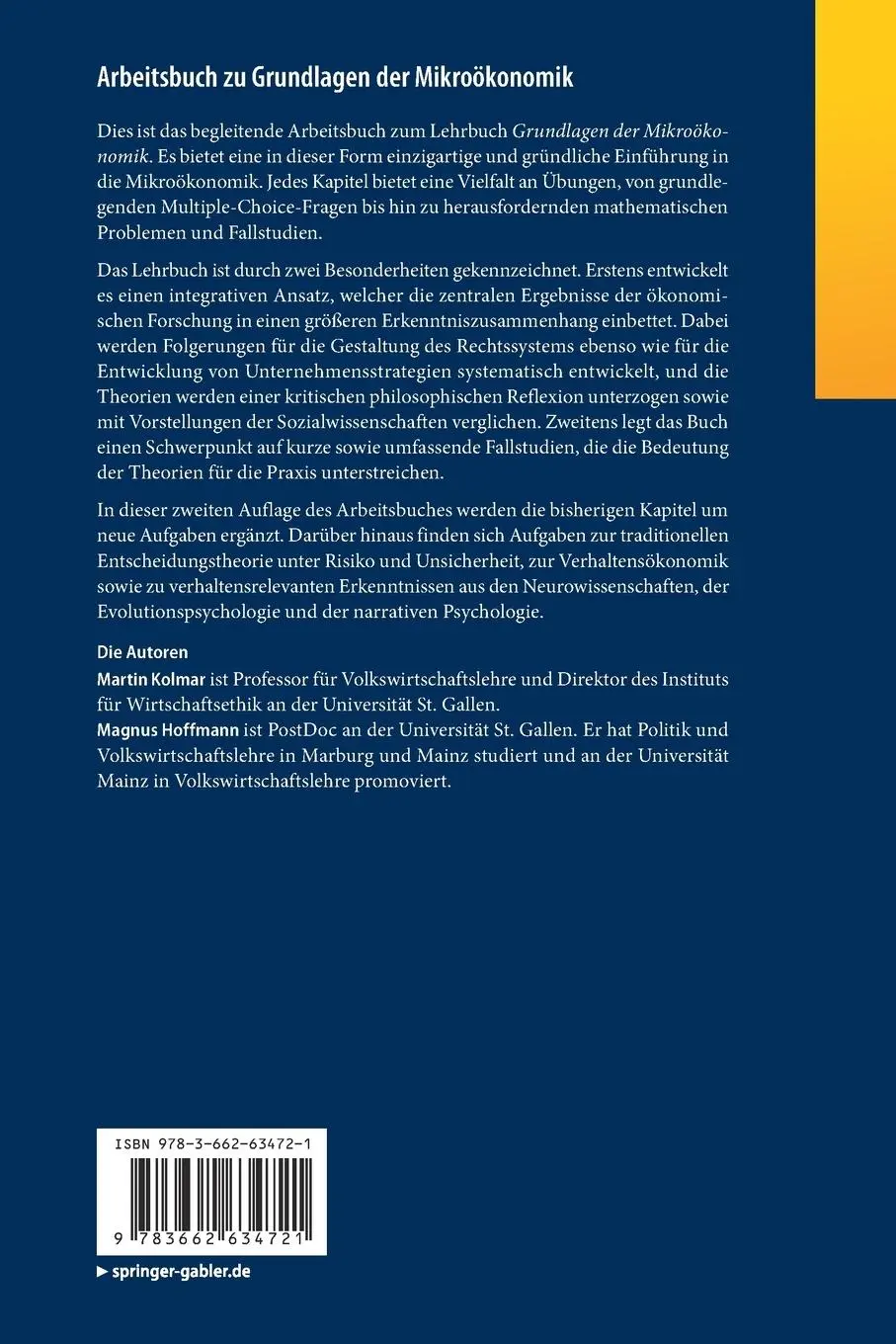 Rückseite: 9783662634721 | Arbeitsbuch zu Grundlagen der Mikroökonomik | Magnus Hoffmann (u. a.)