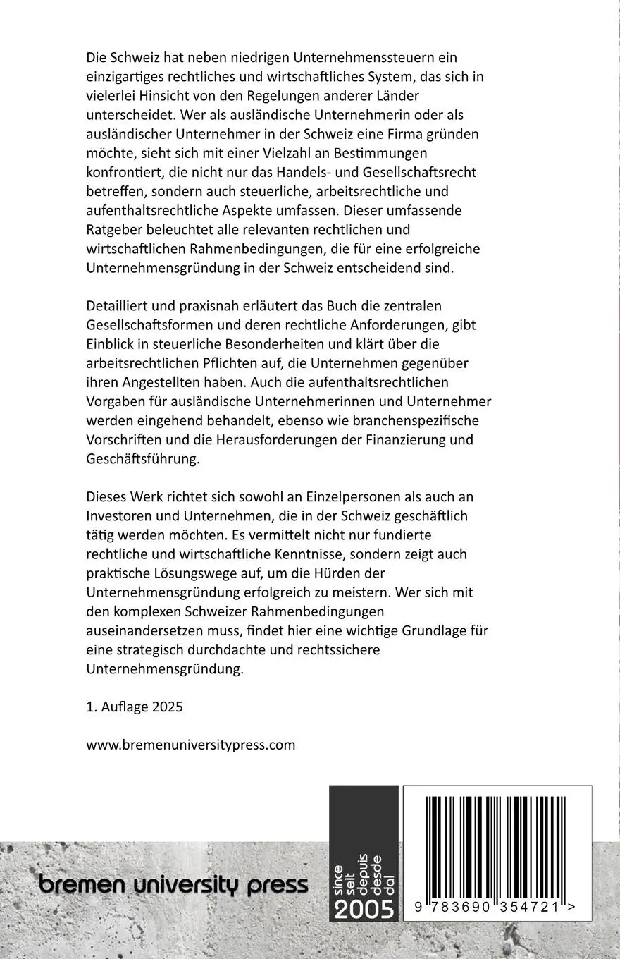 Rückseite: 9783690354721 | Unternehmensgründung in der Schweiz durch ausländische...