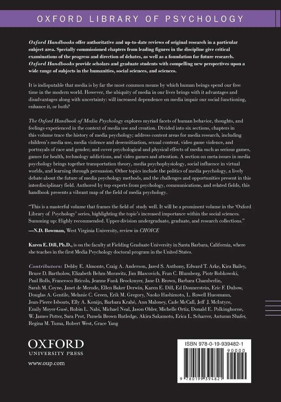 Rückseite: 9780199394821 | Oxford Handbook of Media Psychology | Karen E. Dill | Taschenbuch