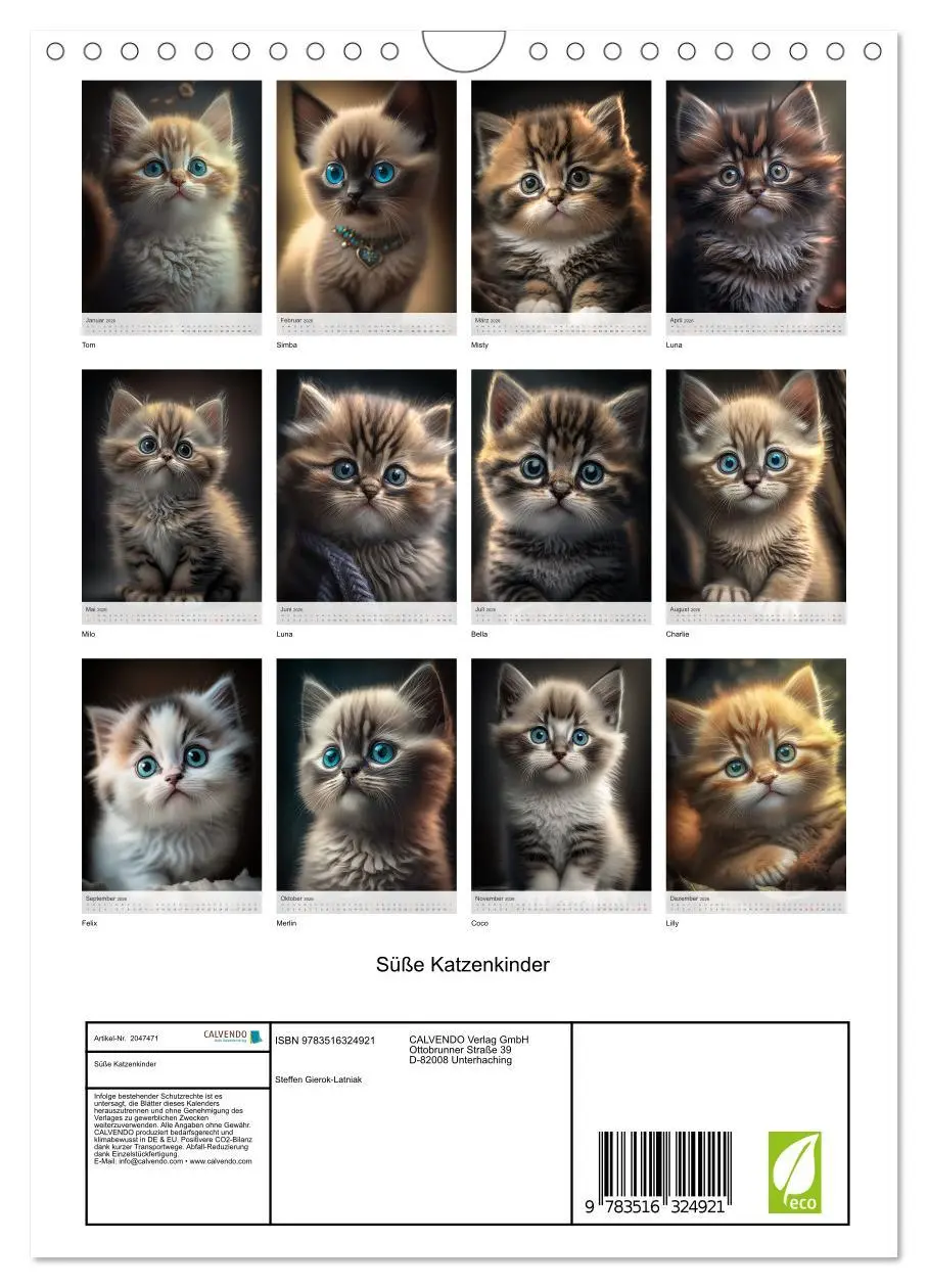 Bild: 9783516324921 | Süße Katzenkinder (Wandkalender 2026 DIN A4 hoch), CALVENDO...