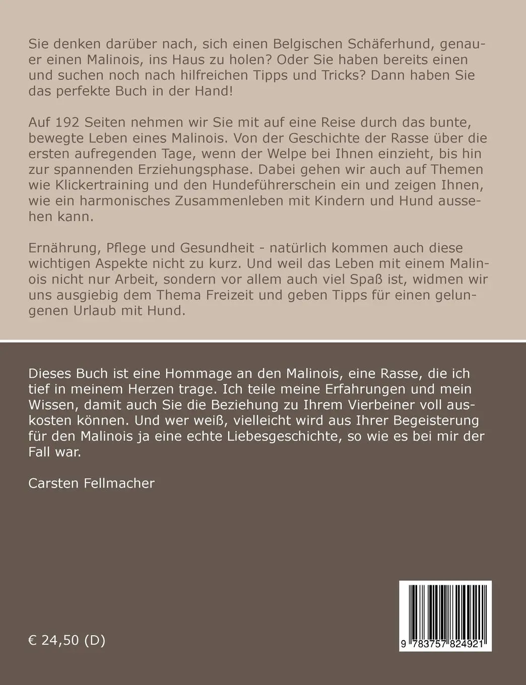 Rückseite: 9783757824921 | Traumrasse: Malinois | Belgischer Schäferhund | Carsten Fellmacher