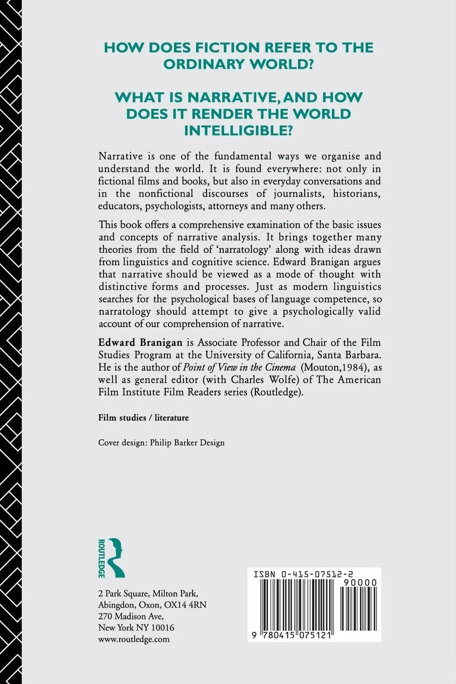 Rückseite: 9780415075121 | Narrative Comprehension and Film | Edward Branigan | Taschenbuch