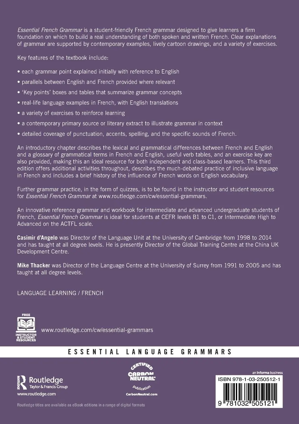 Rückseite: 9781032505121 | Essential French Grammar | Casimir D'Angelo (u. a.) | Taschenbuch