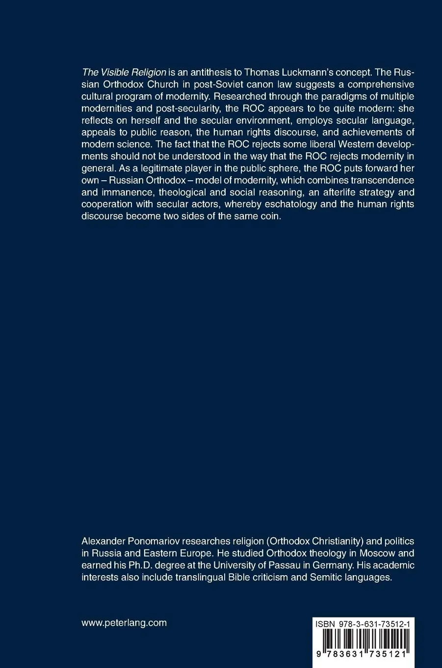 Rückseite: 9783631735121 | The Visible Religion | Alexander Ponomariov | Buch | Gebunden | 2017