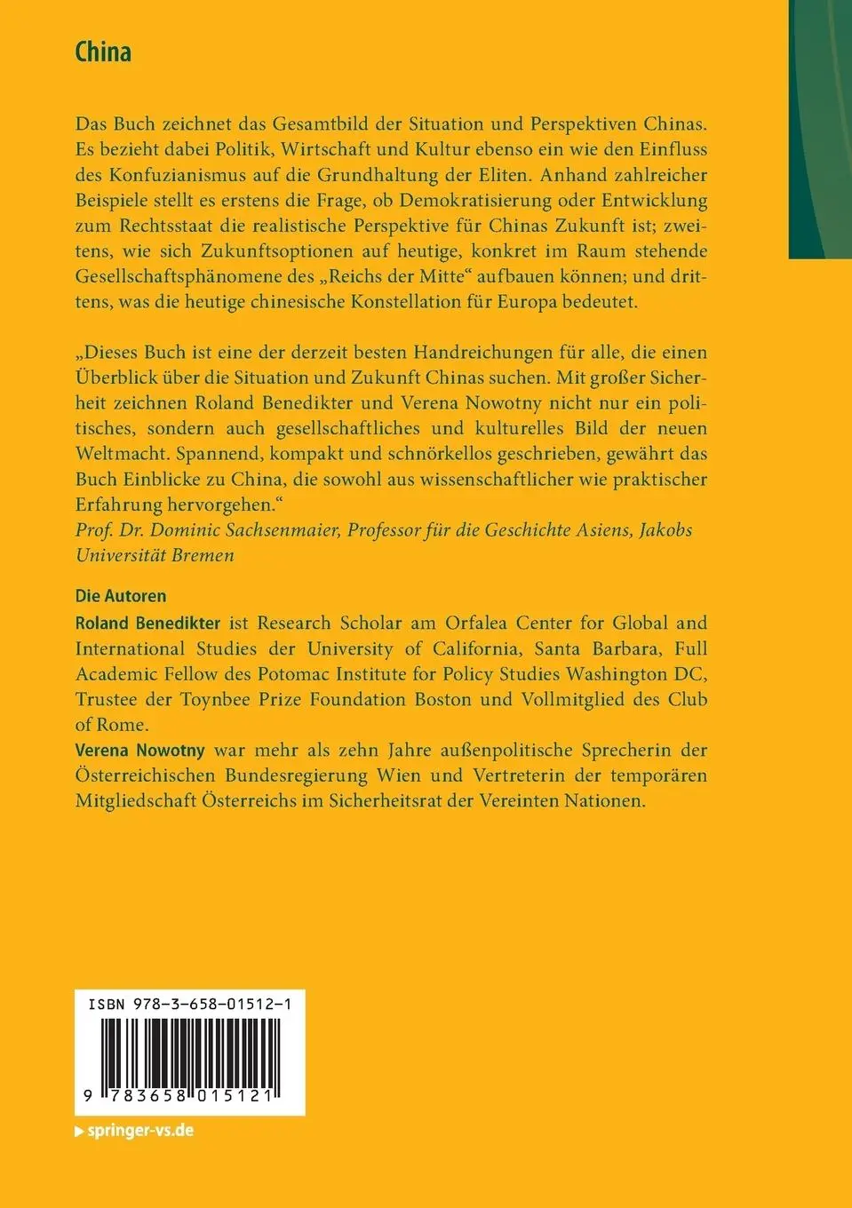 Rückseite: 9783658015121 | China | Situation und Perspektiven des neuen weltpolitischen Akteurs