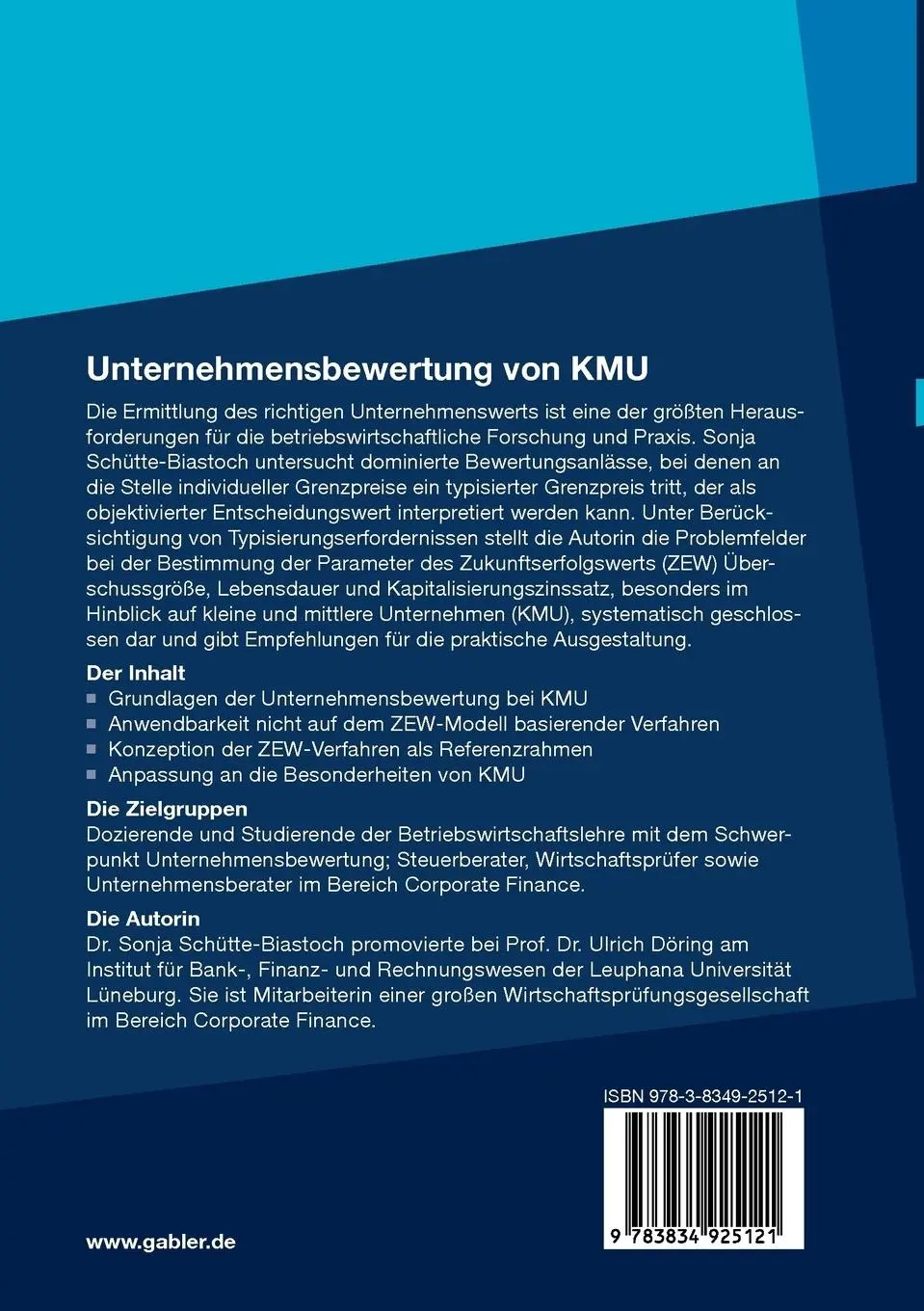 Rückseite: 9783834925121 | Unternehmensbewertung von KMU | Sonja Schütte-Biastoch | Taschenbuch