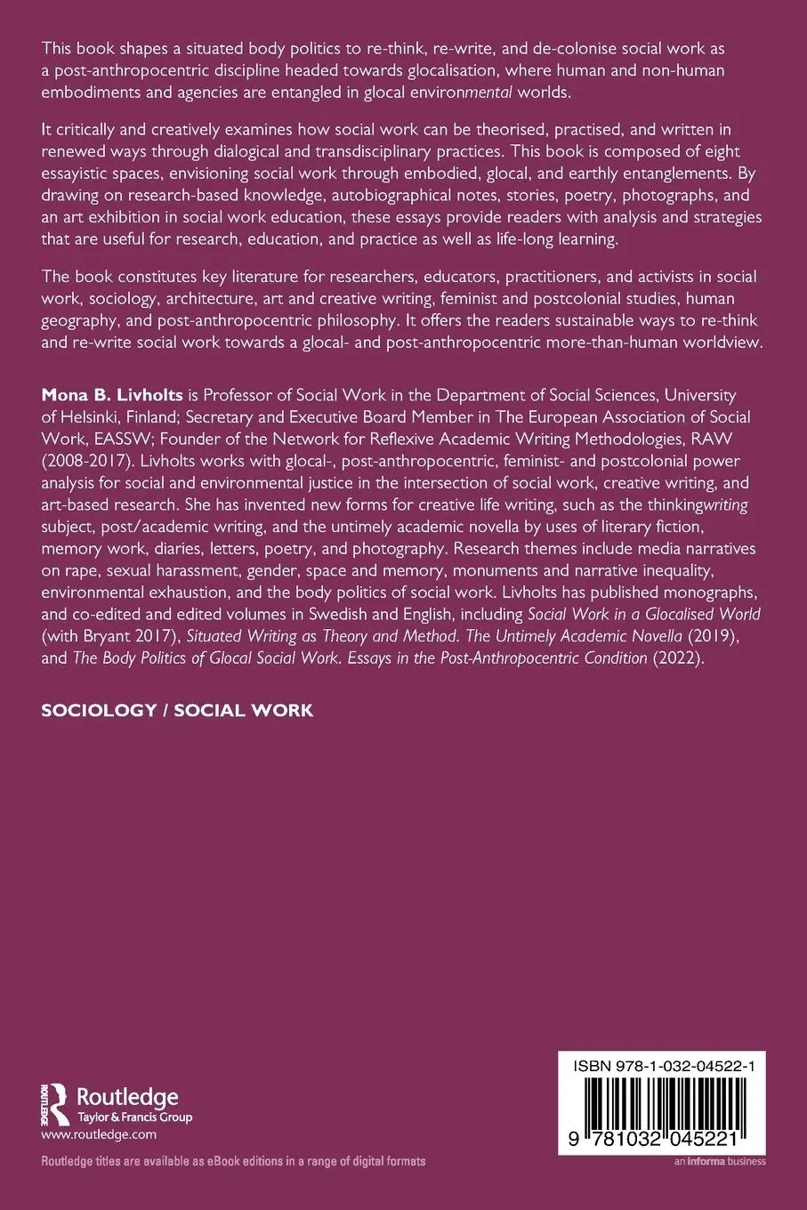 Rückseite: 9781032045221 | The Body Politics of Glocal Social Work | Mona B. Livholts | Buch