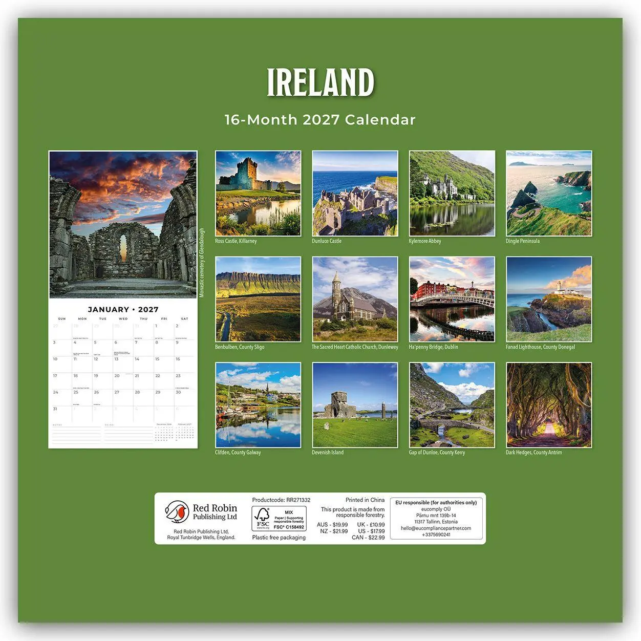 Rückseite: 9781837015221 | Ireland - Irland 2027 - 16-Monatskalender | Robin Red | Kalender