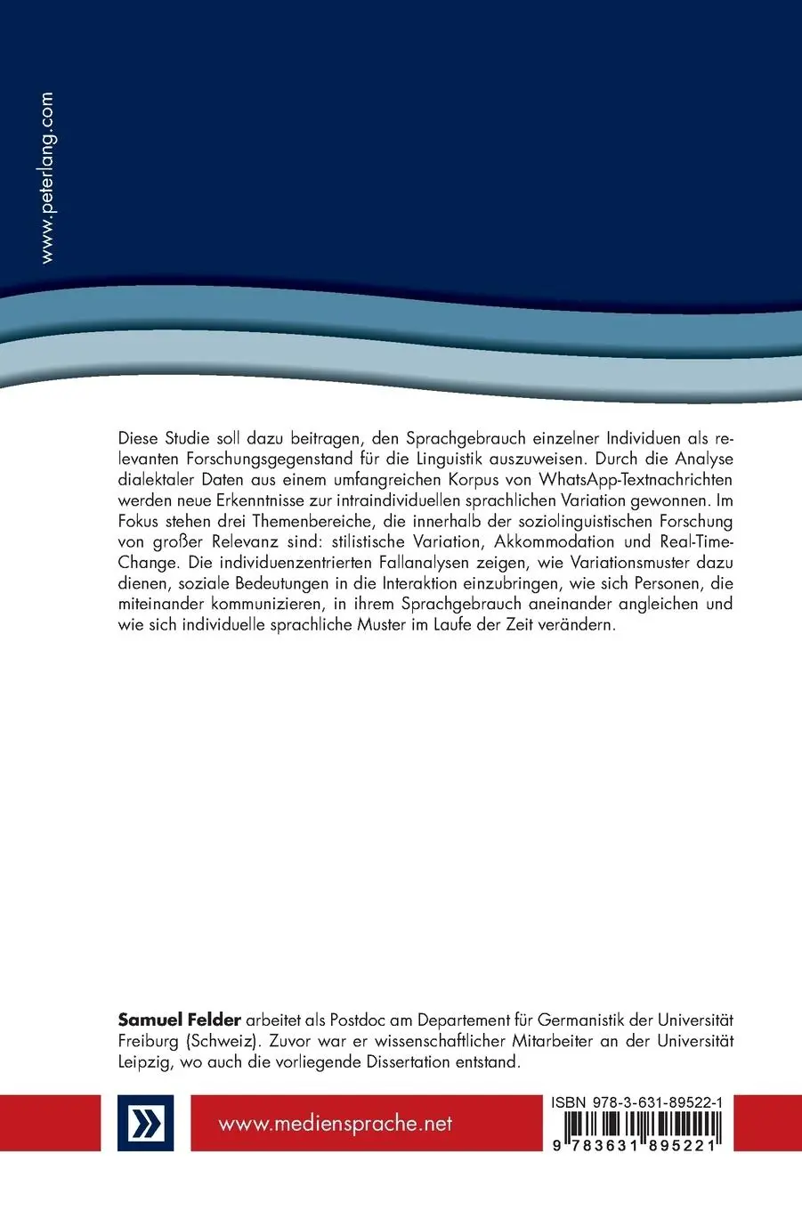 Rückseite: 9783631895221 | Individuelle sprachliche Variation in WhatsApp-Chats | Samuel Felder