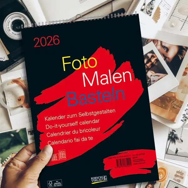 Bild: 9783731885221 | Foto-Malen-Basteln Bastelkalender A4 schwarz 2026 | Verlag Korsch