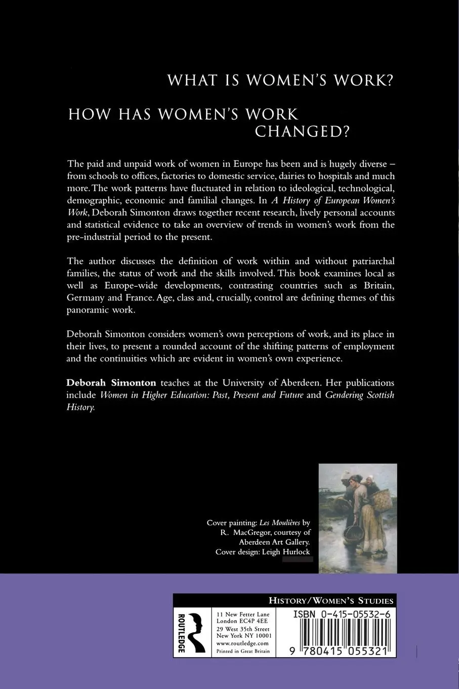 Rückseite: 9780415055321 | A History of European Women's Work | 1700 to the Present | Simonton