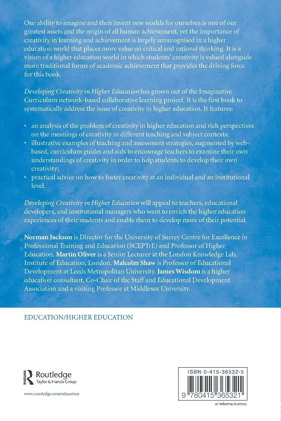 Rückseite: 9780415365321 | Developing Creativity in Higher Education | An Imaginative Curriculum