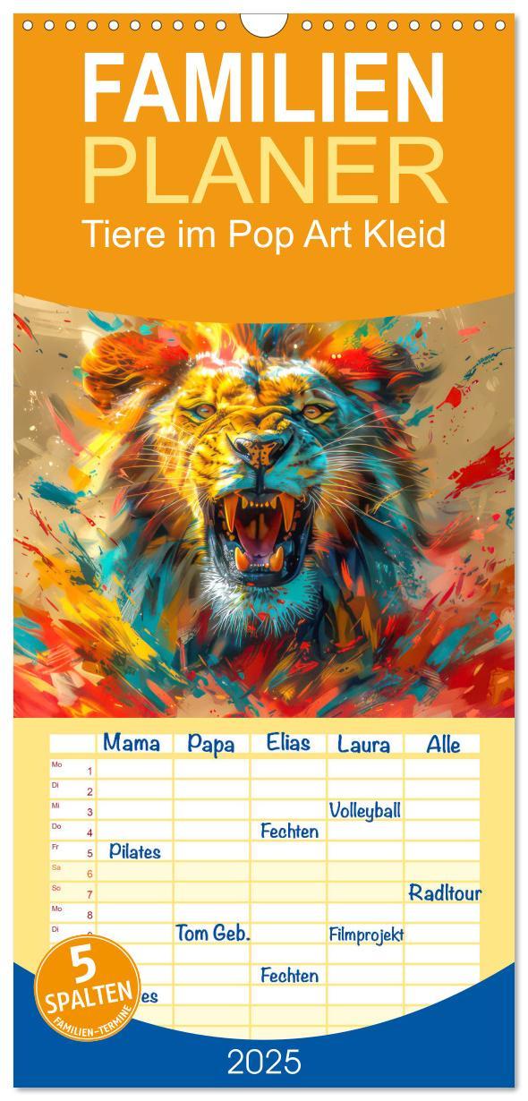 Cover: 9783457195321 | Familienplaner 2025 - Tiere im Pop Art Kleid mit 5 Spalten...