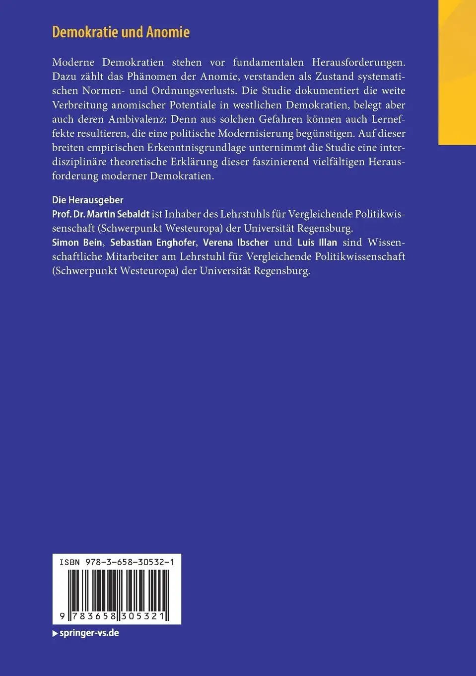 Rückseite: 9783658305321 | Demokratie und Anomie | Martin Sebaldt (u. a.) | Taschenbuch | x