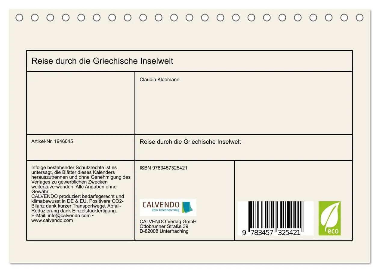 Bild: 9783457325421 | Reise durch die Griechische Inselwelt (Tischkalender 2026 DIN A5...