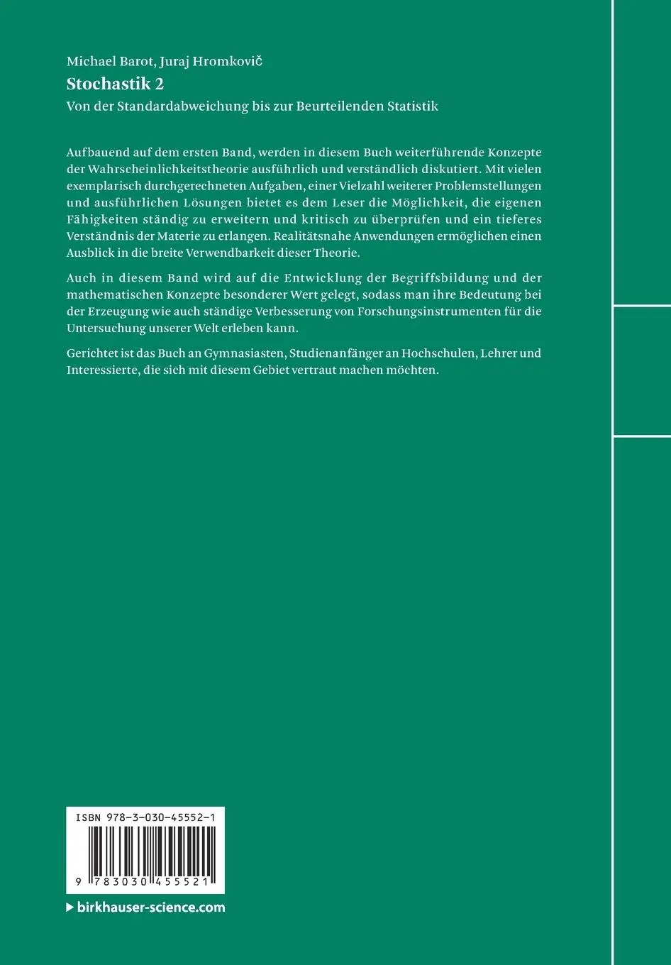Rückseite: 9783030455521 | Stochastik 2 | Michael Barot (u. a.) | Taschenbuch | x | Deutsch