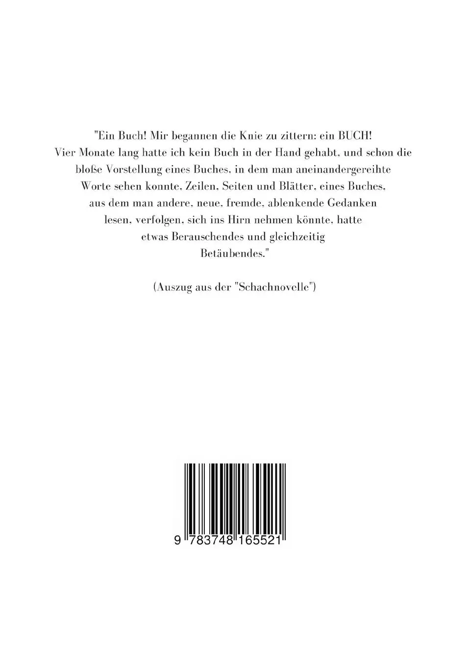 Rückseite: 9783748165521 | Schachnovelle | Stefan Zweig | Taschenbuch | 52 S. | Deutsch | 2019