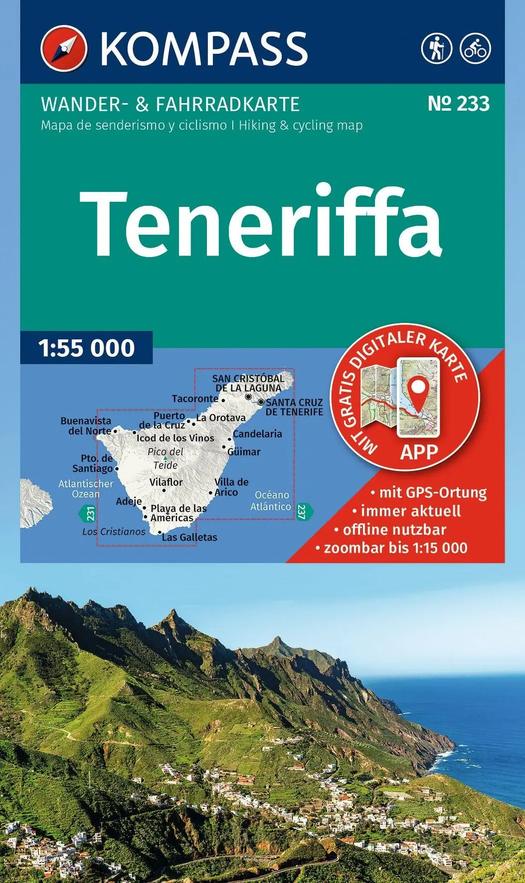Cover: 9783991545521 | KOMPASS Wanderkarte 233 Teneriffa 1:50.000 | (Land-)Karte | Deutsch