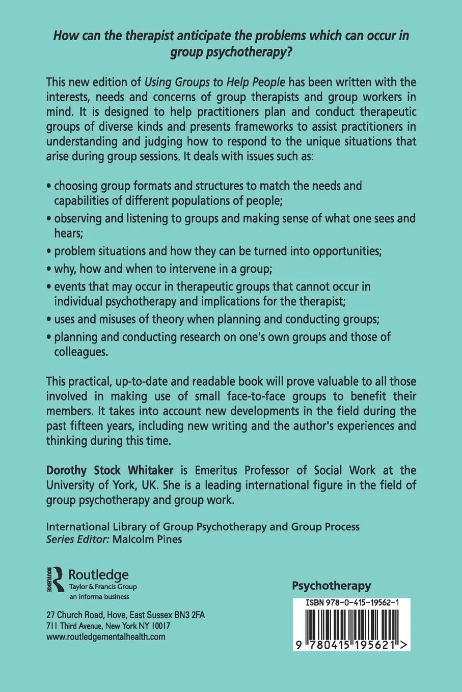Rückseite: 9780415195621 | Using Groups to Help People | Dorothy Stock Whitaker | Taschenbuch