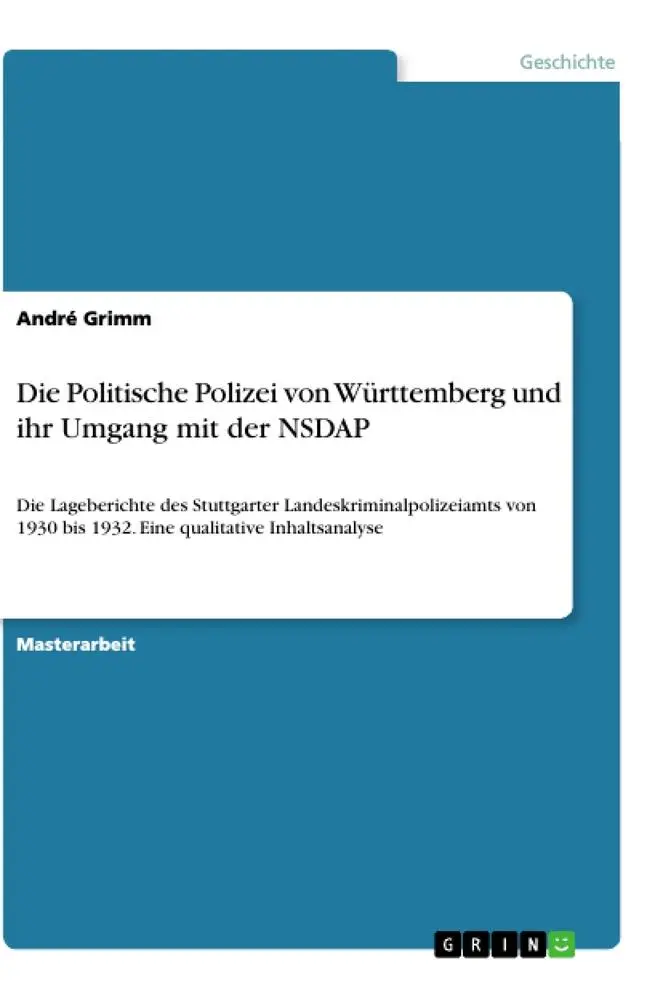 Cover: 9783346035721 | Die Politische Polizei von Württemberg und ihr Umgang mit der NSDAP