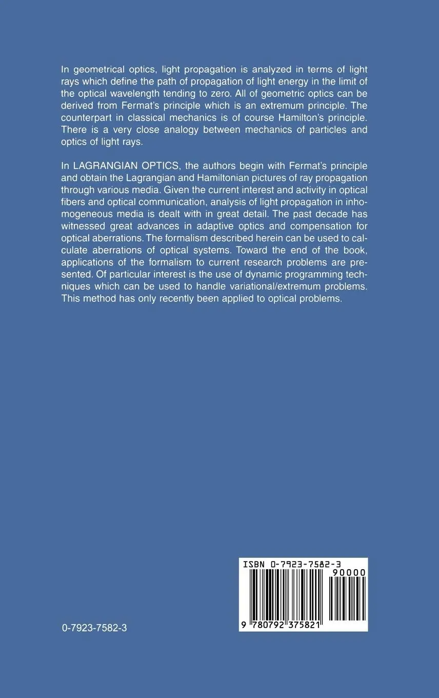Rückseite: 9780792375821 | Lagrangian Optics | V. Lakshminarayanan (u. a.) | Buch | x | Englisch