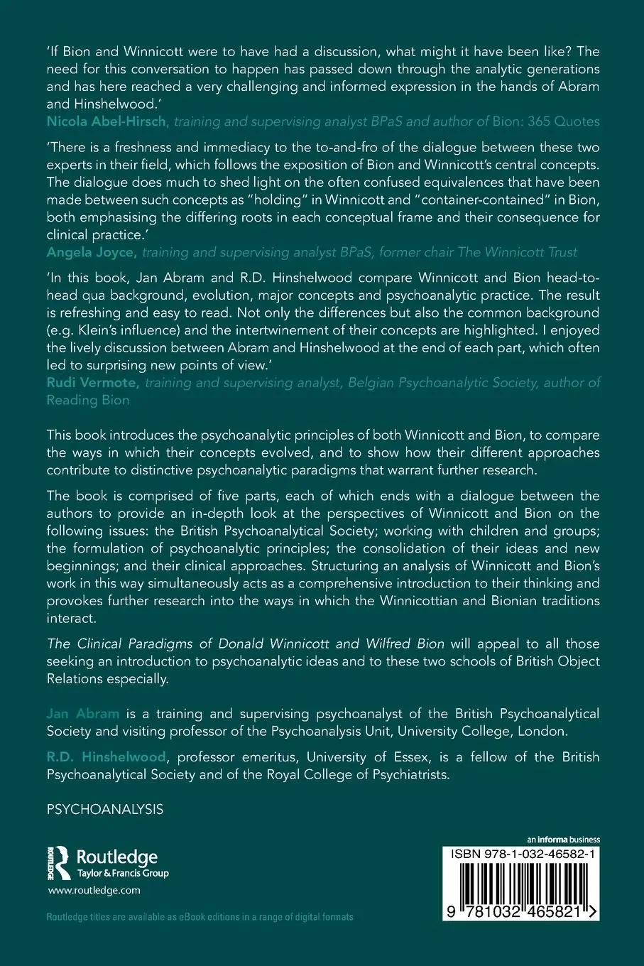 Rückseite: 9781032465821 | The Clinical Paradigms of Donald Winnicott and Wilfred Bion | Buch