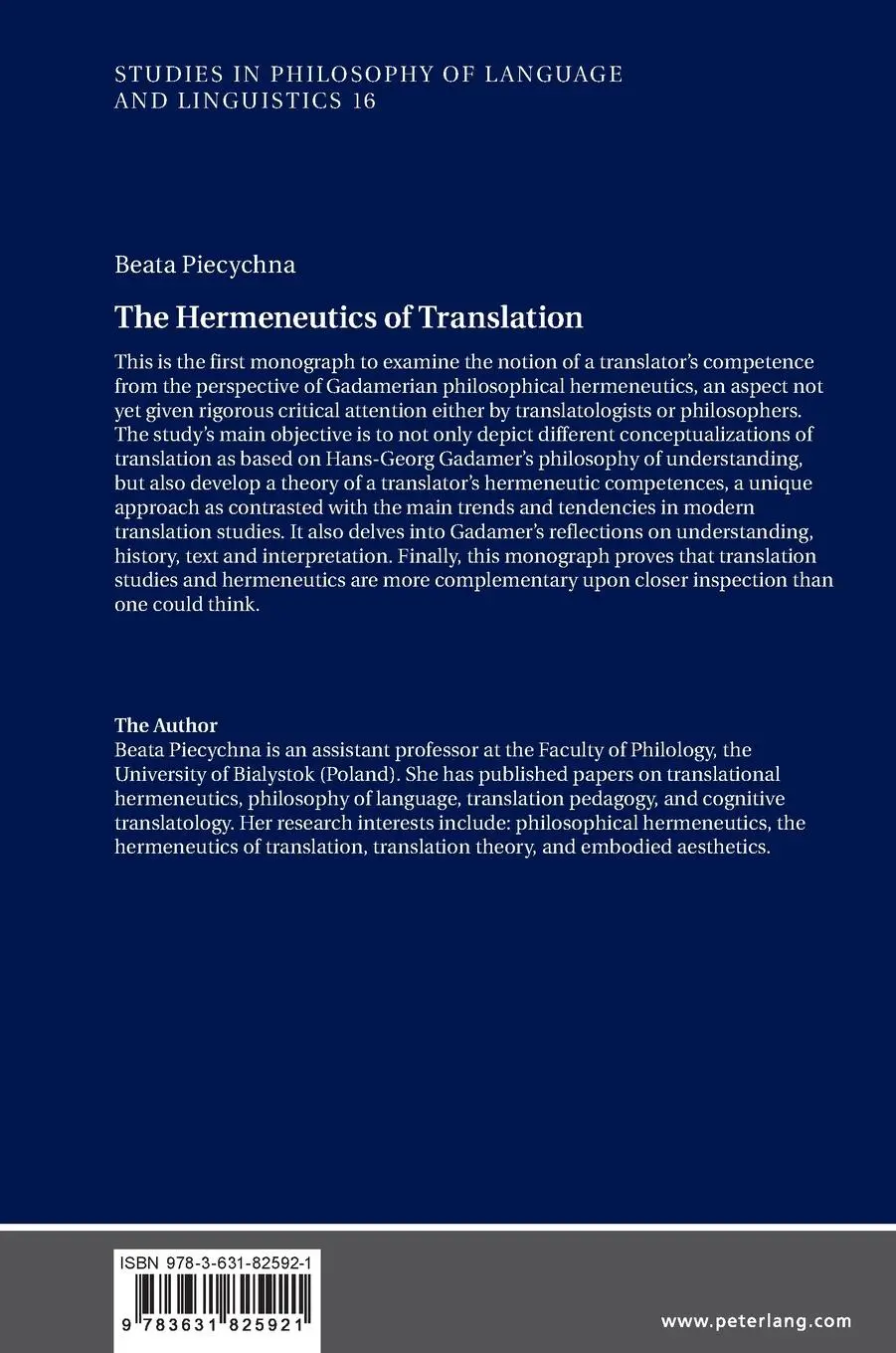 Rückseite: 9783631825921 | The Hermeneutics of Translation | Beata Piecychna | Buch | Gebunden
